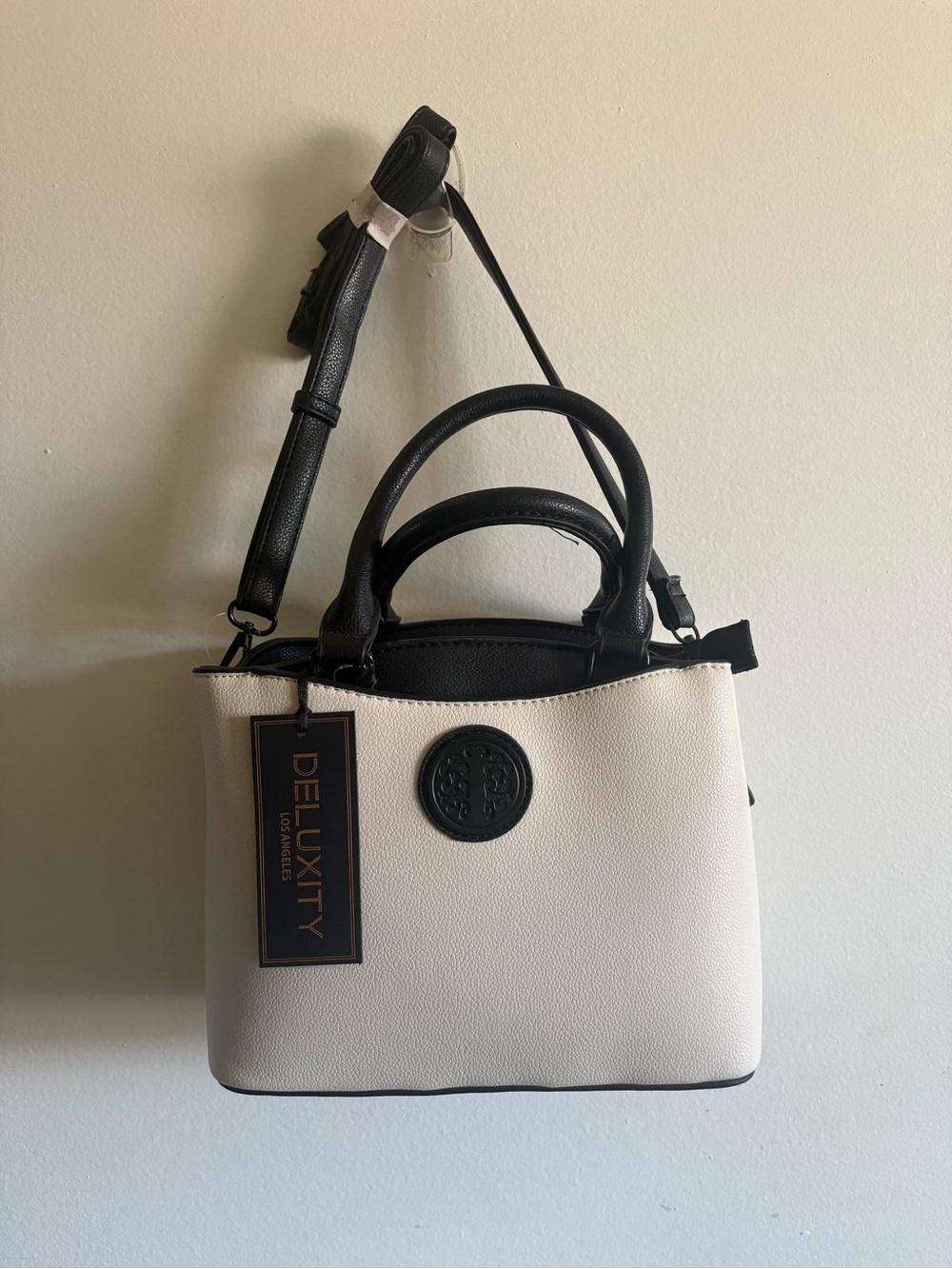 Deluxity Two-Tone Cream & Black Crossbody Bag